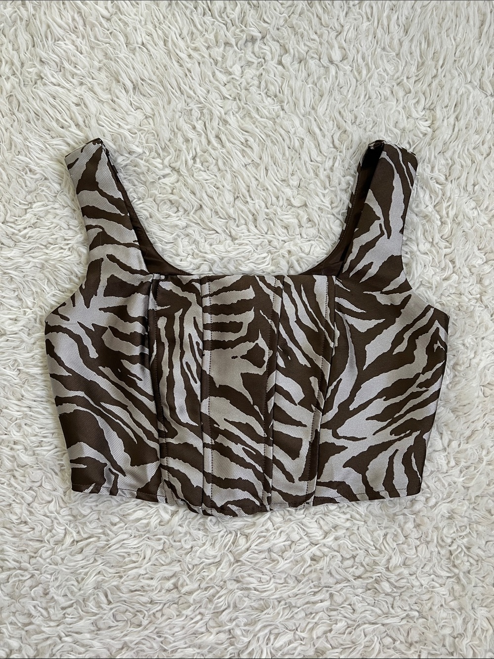Forever 21 Zebra-Print Square Neck Crop Top Brown Gray Corset Size Small